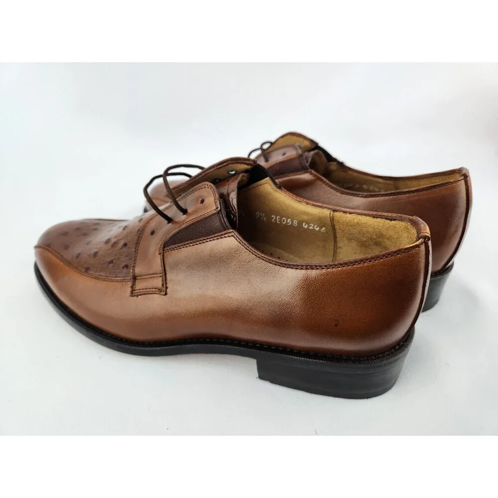 NEW Men's 9.5 Genuine Leather Oxfords w/ Faux‎ Ostrich Pattern Dress Shoes Lace